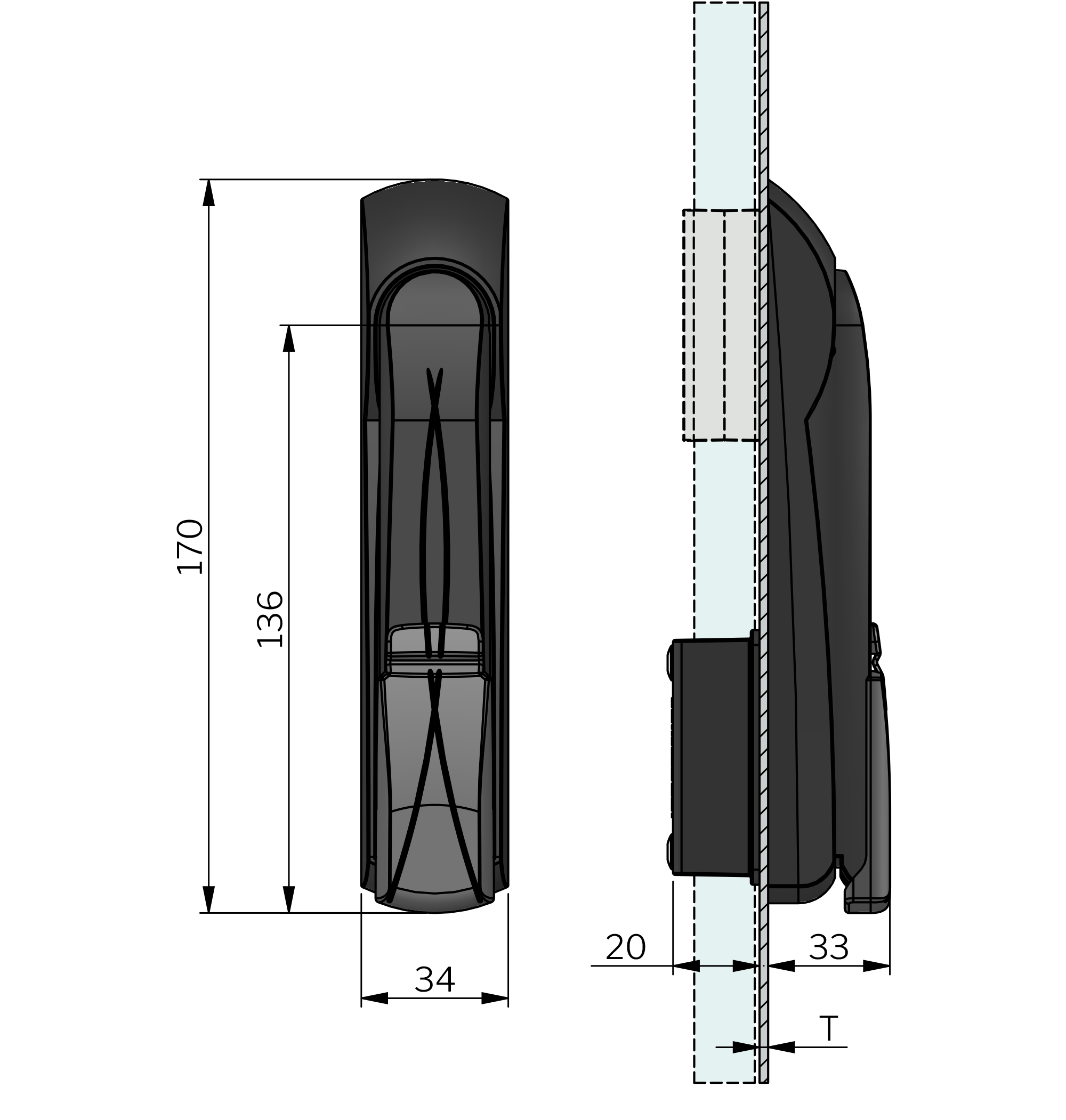 Manija  giratoria Vision Estándar para cilindro de perfil de 45 mm
