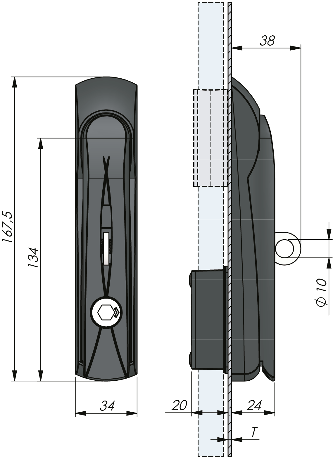 Manija giratoria Vision operada con llave-herramienta estándar 
