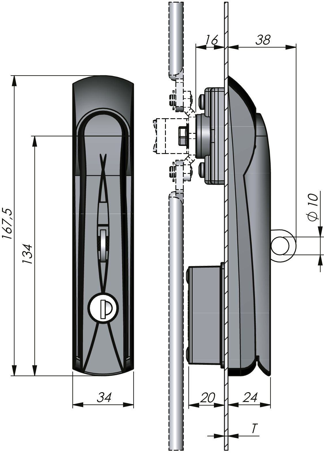 Manija giratoria Vision estándar con llave Manija giratoria Vision estándar con llave
