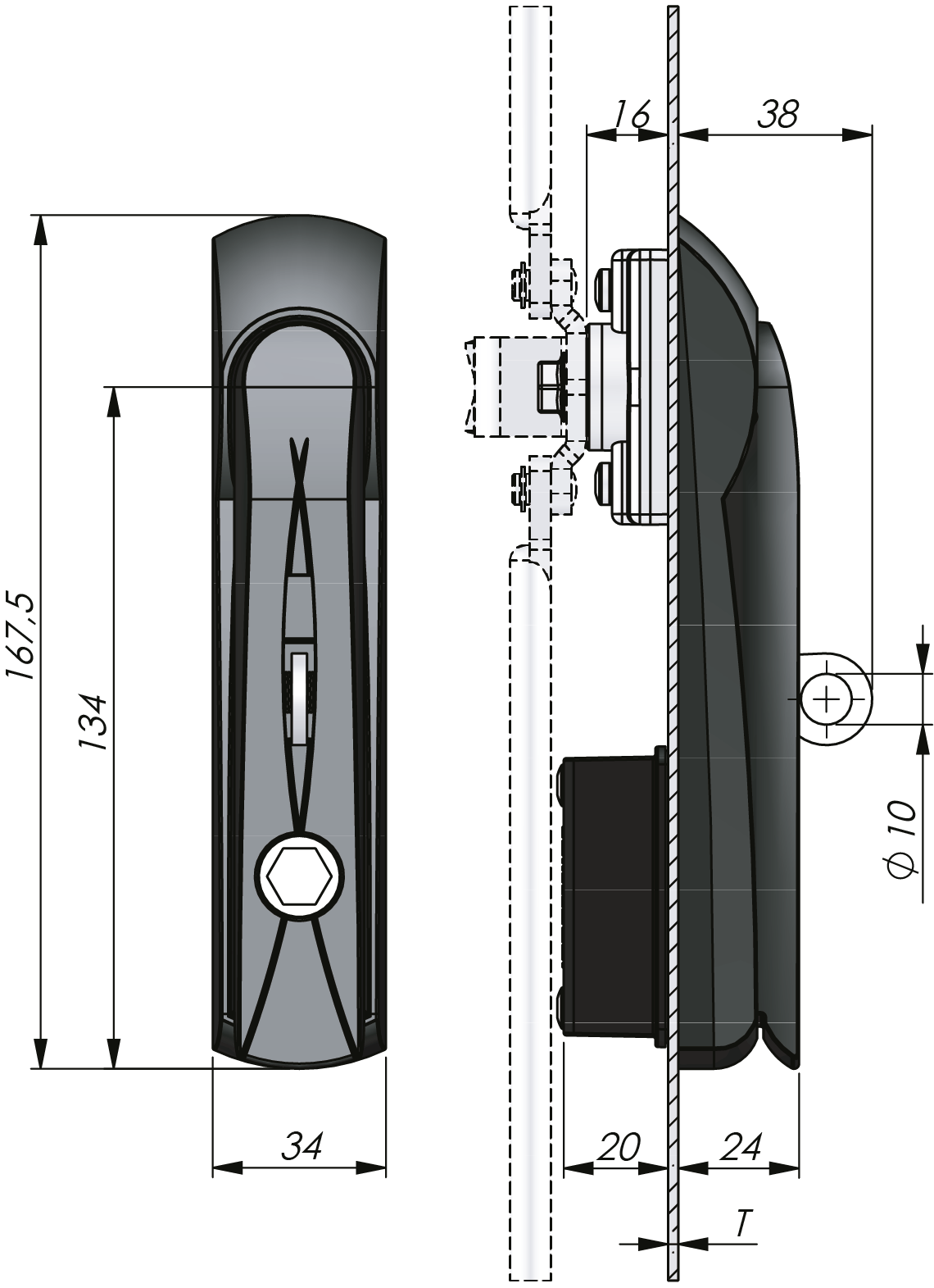 Manija giratoria Vision operada con llave-herramienta estándar 
