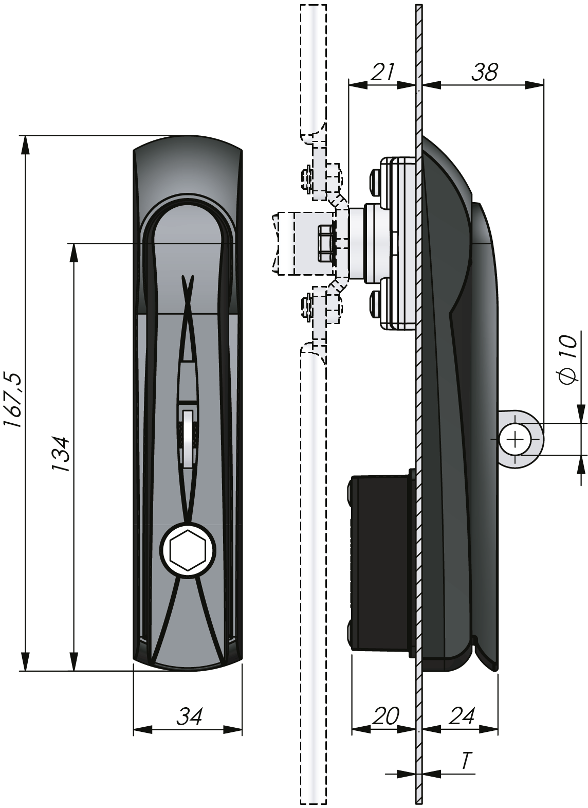 Manija giratoria Vision Highlander operada con llave-herramienta