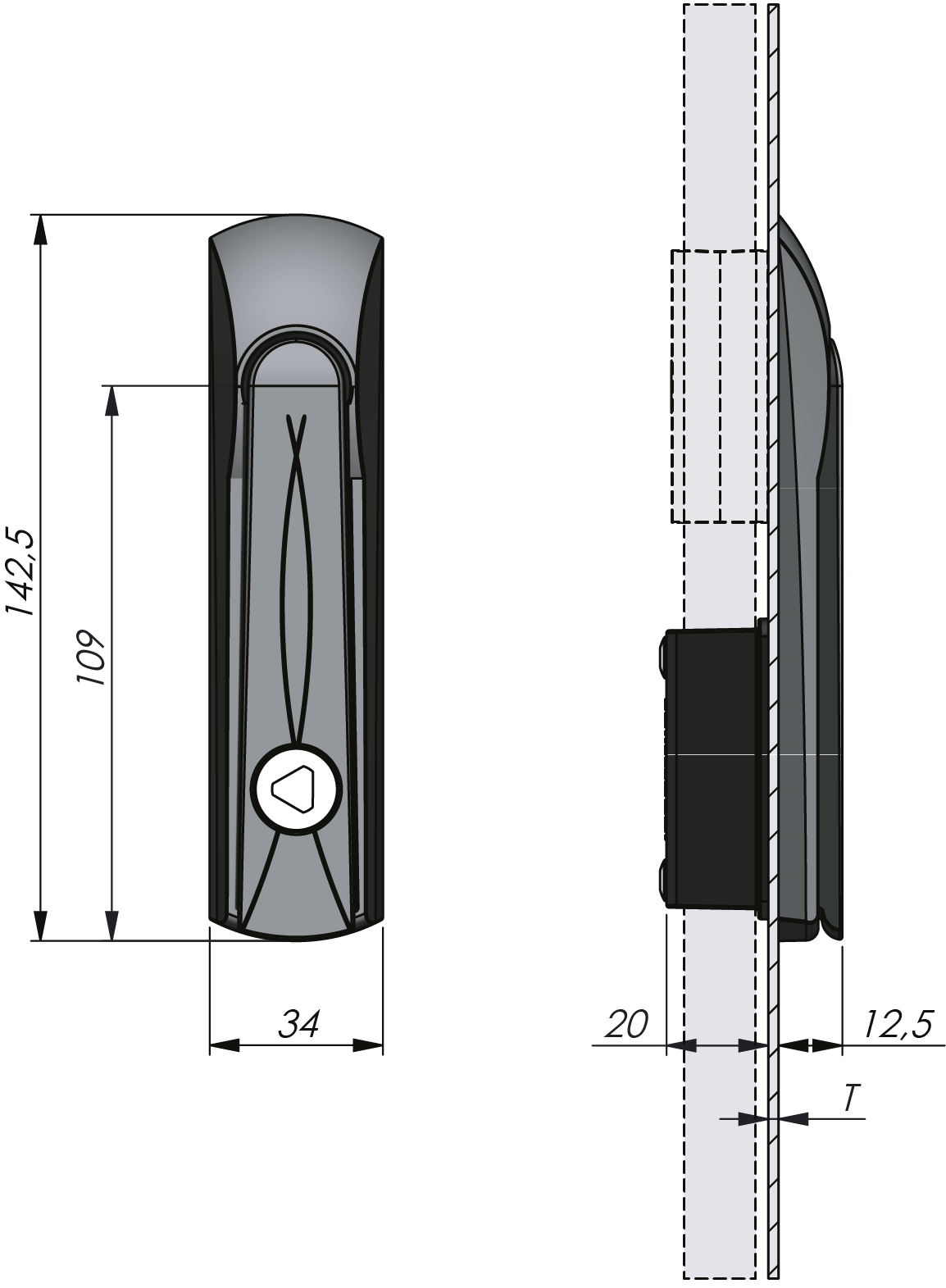 Manija giratoria compacta Vision con llave-Herramienta
