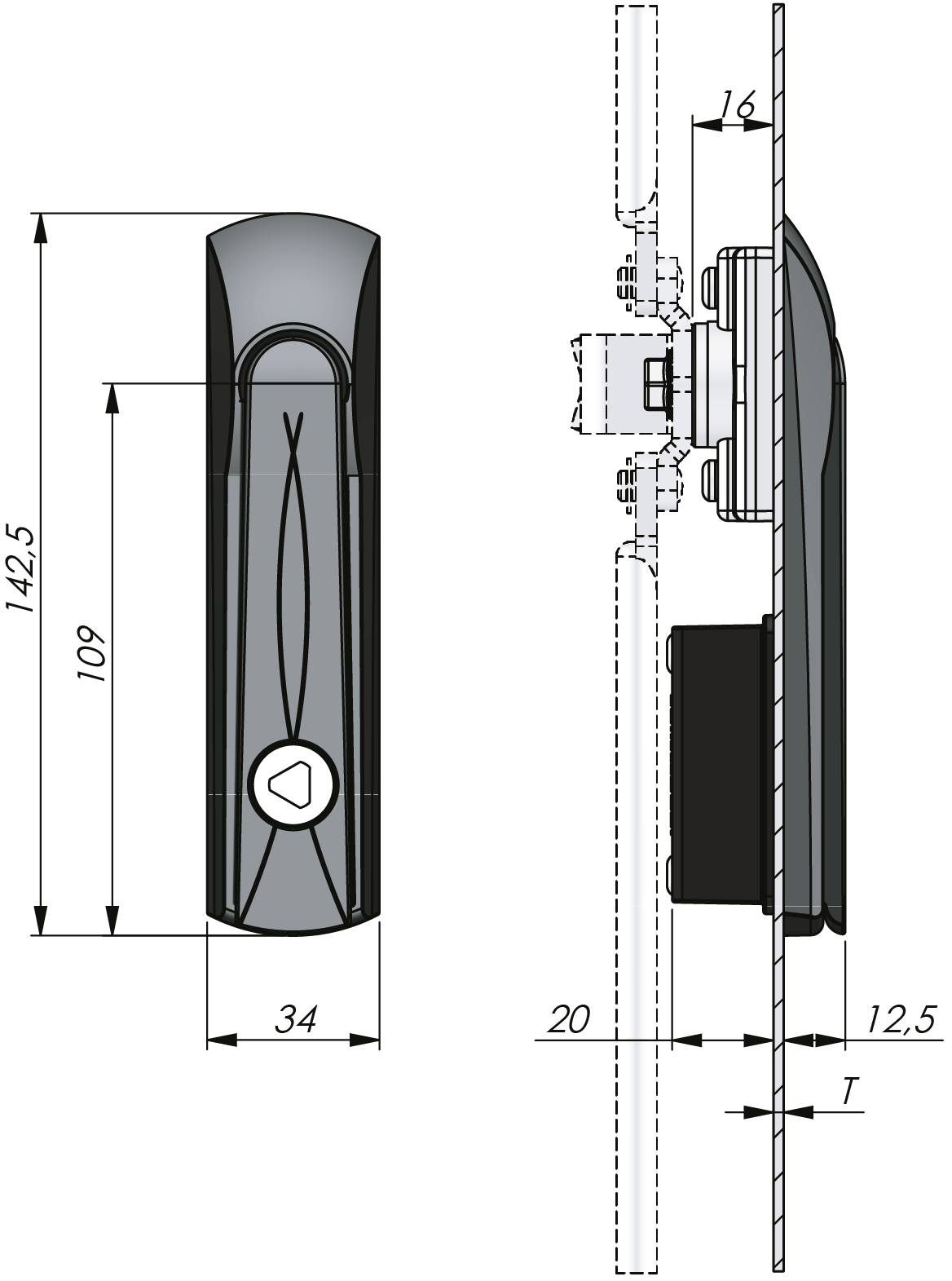 Manija giratoria compacta Vision con llave-Herramienta