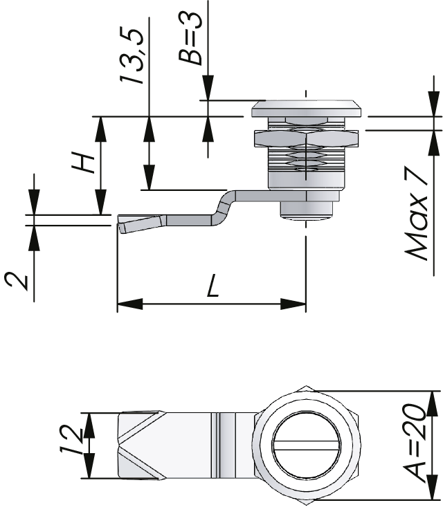 Cuarto de vuelta compacto 13.5 mm
