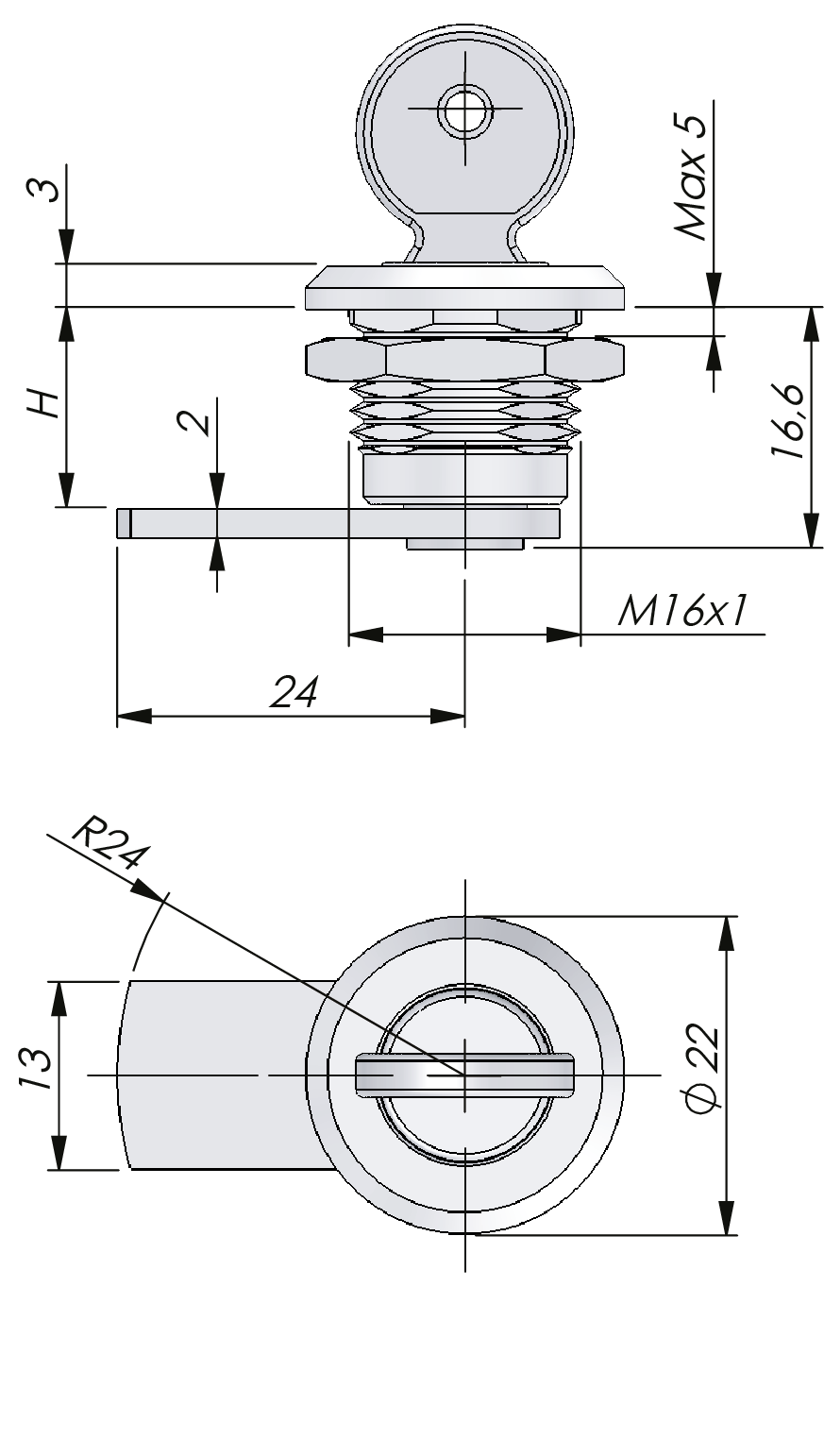 Cerradura compacta de cuarto de vuelta con llave