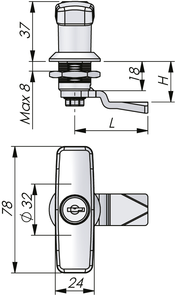 Manija T de cuarto de vuelta - 18 mm