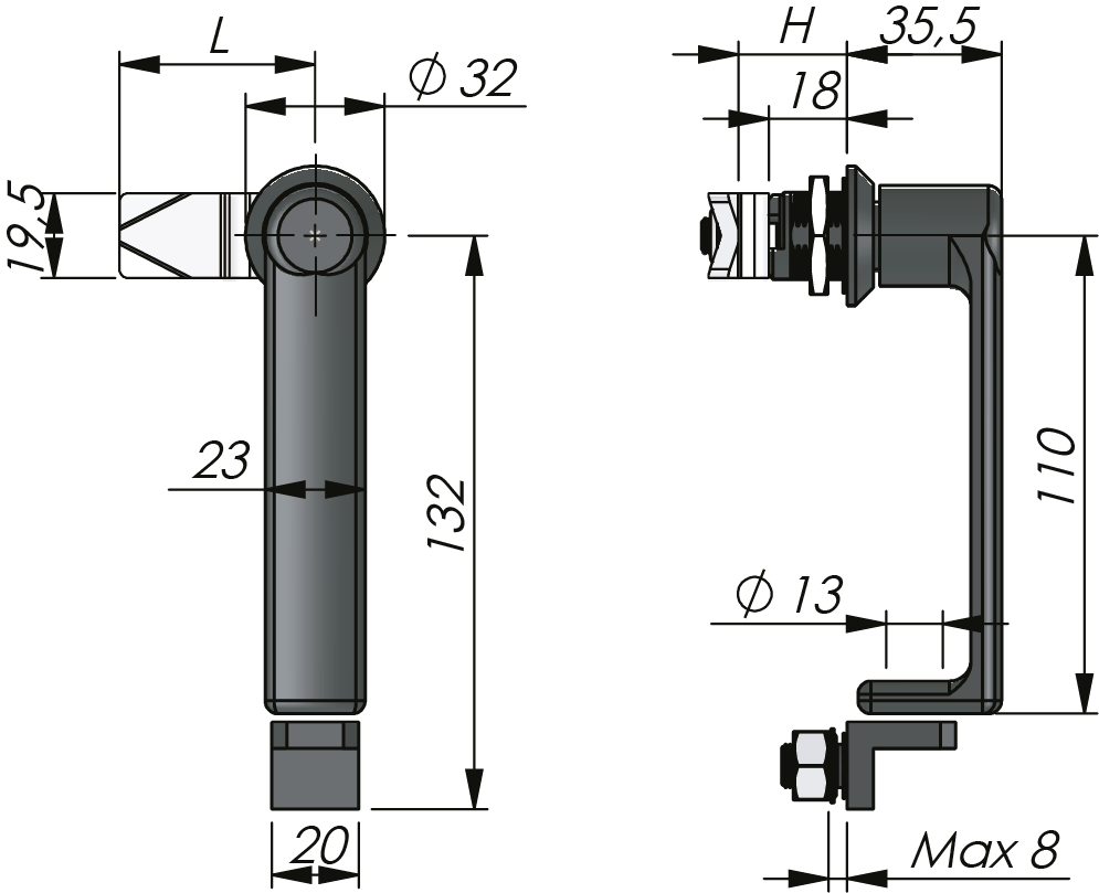 Quarter-Turn L-Handle 18 mm Quarter-Turn L-Handle 18 mm