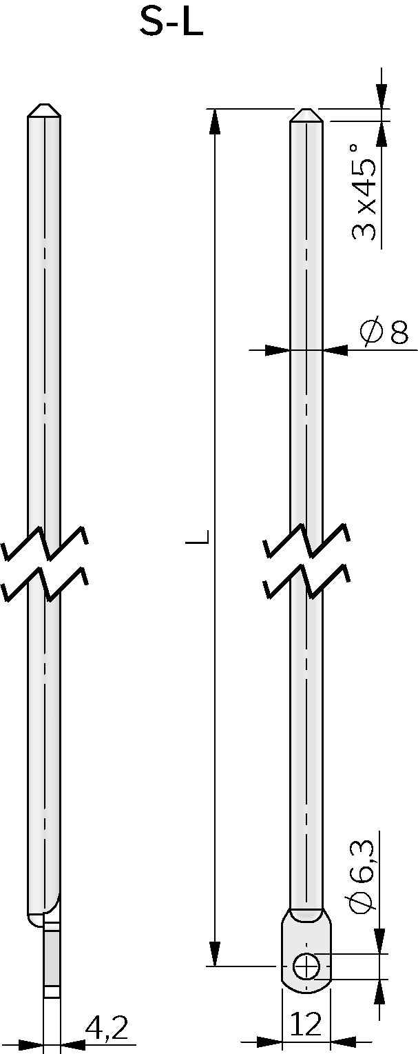 Round Rods pointed end (S-L) SS 304 Round Rods pointed end (S-L) SS 304