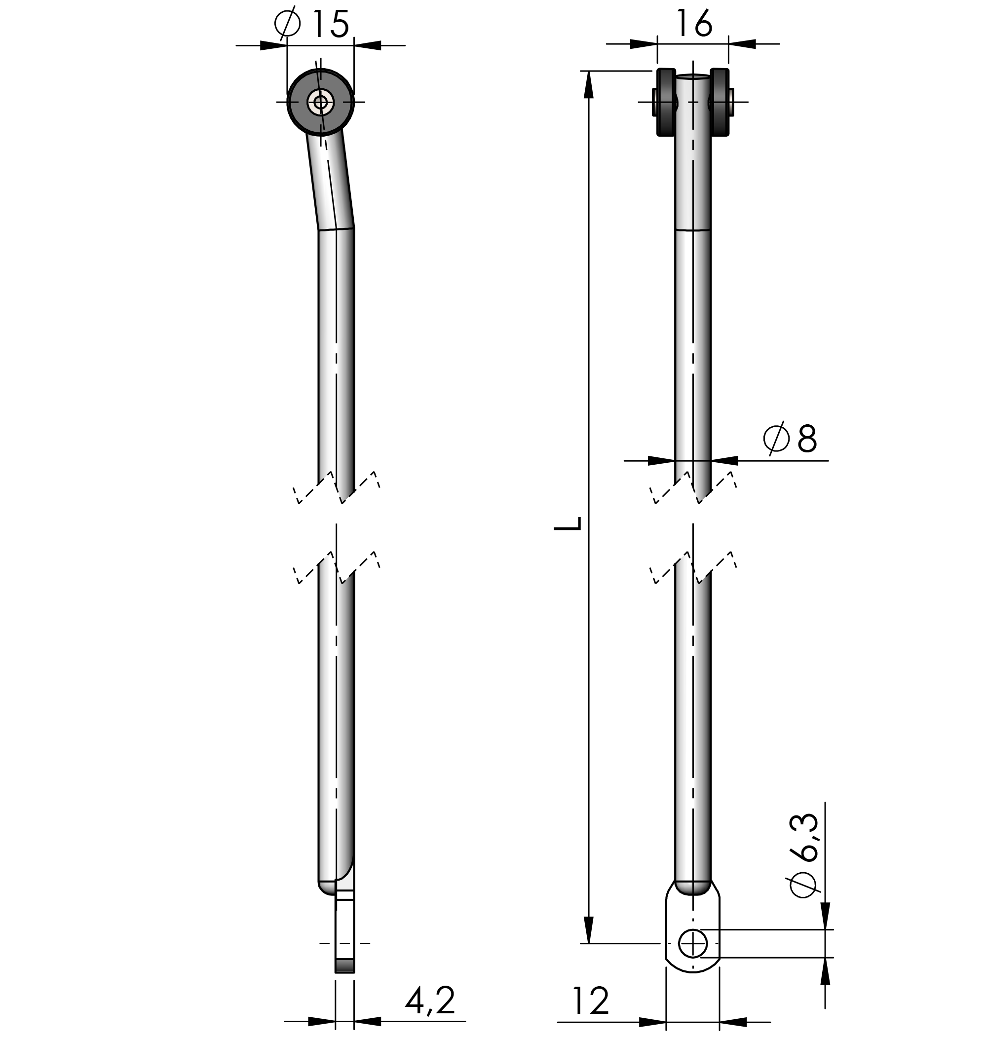 Round Rods with loop 15 mm rollers (R-L) SS 304 Round Rods with loop 15 mm rollers (R-L) SS 304