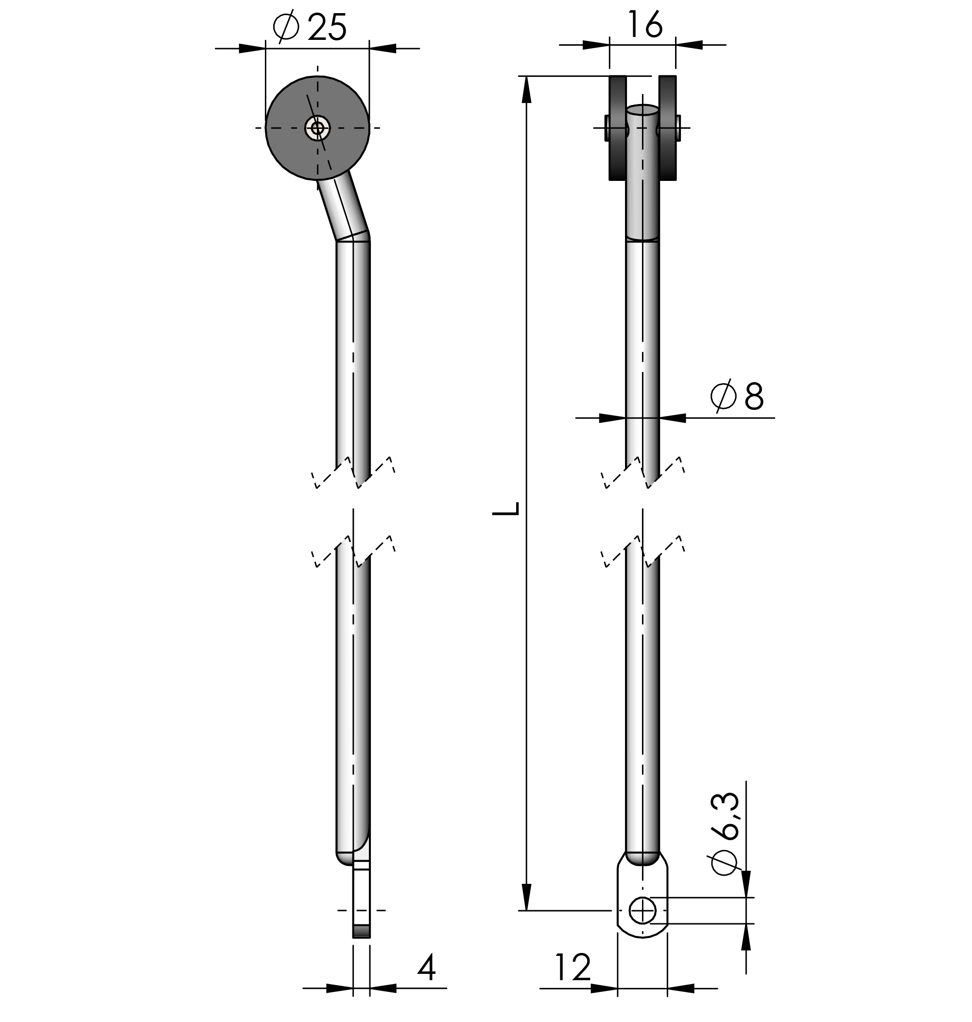 Round Rod with loop 25 mm (R-L) Steel Round Rod with loop 25 mm (R-L) Steel