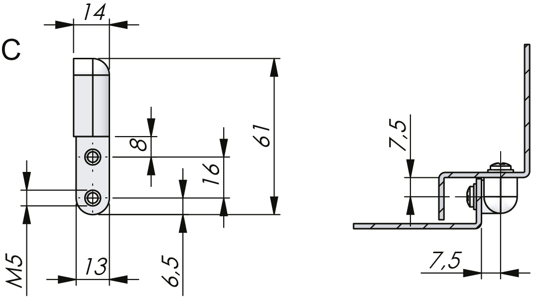 Bisagra externa desmontable 180° Bisagra externa desmontable 180°