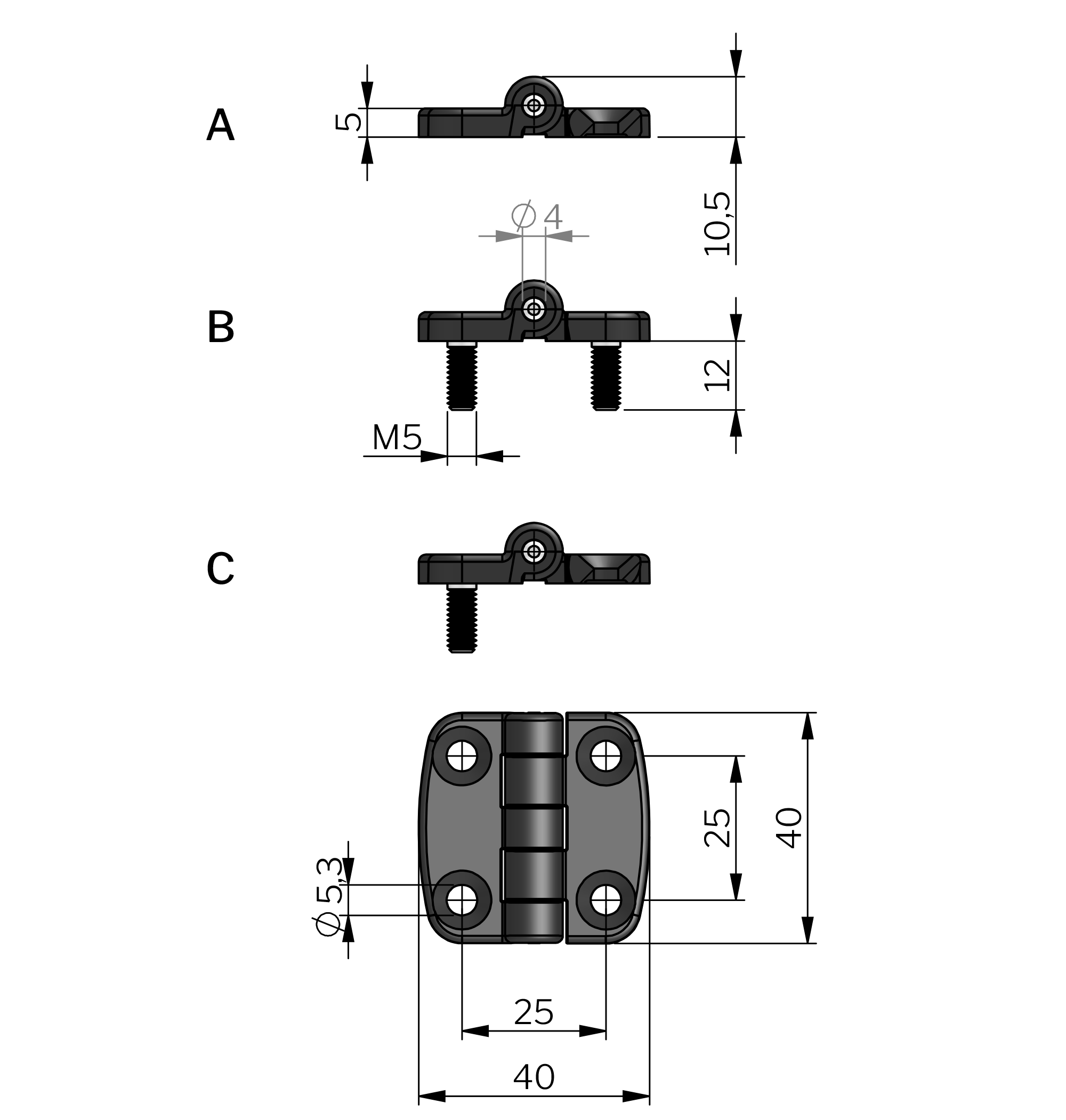 External Hinge 40x40 mm 180° External Hinge 40x40 mm 180°