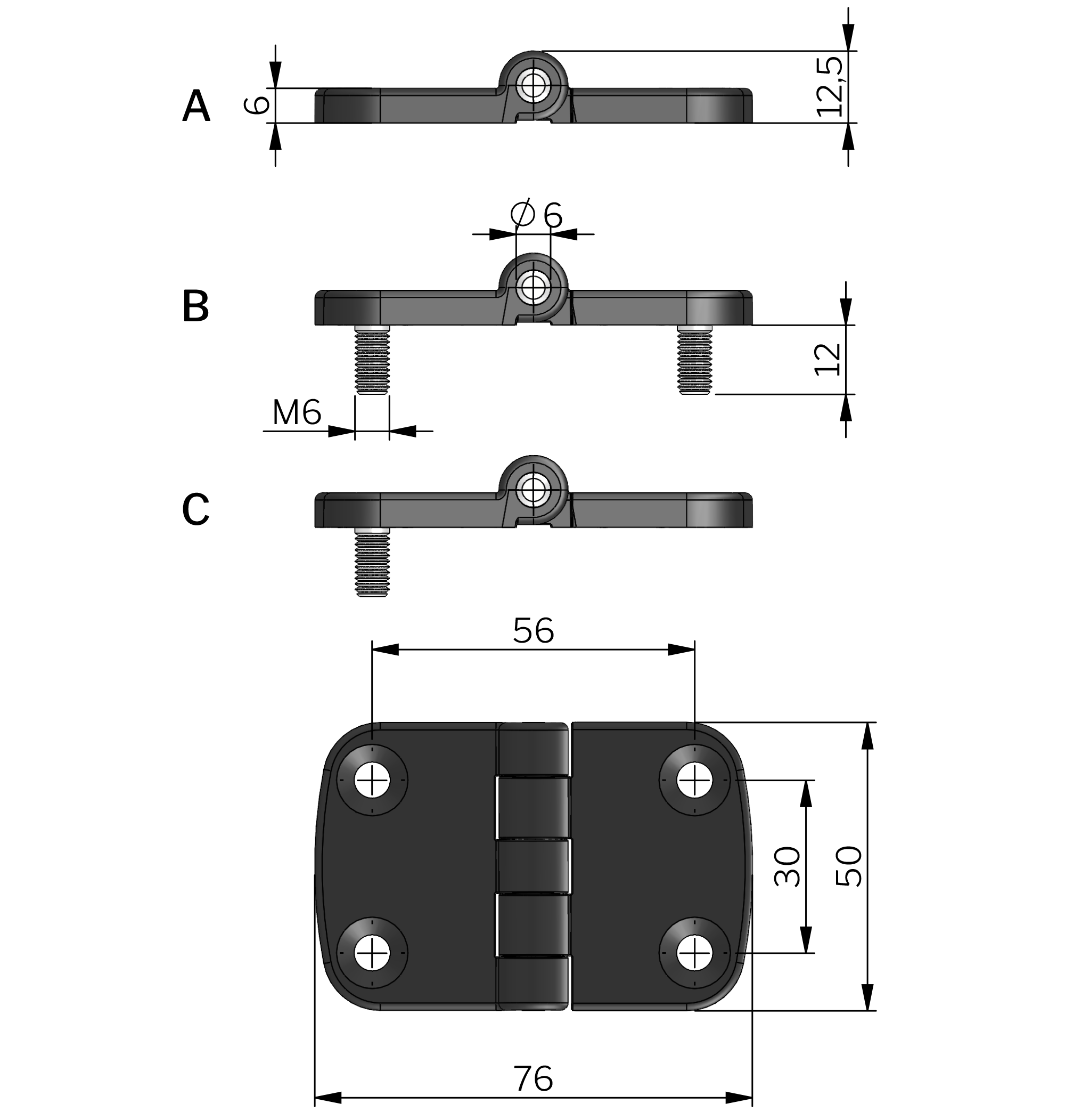 External Hinge 50x76 mm 180° External Hinge 50x76 mm 180°