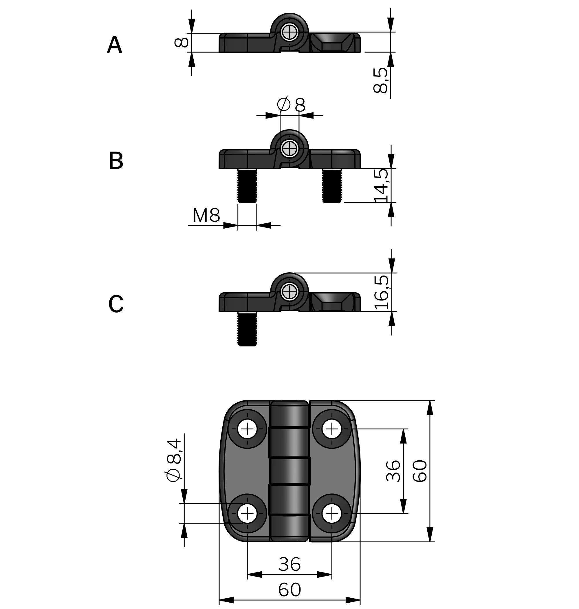 External Hinge 60x60 mm 180° External Hinge 60x60 mm 180°