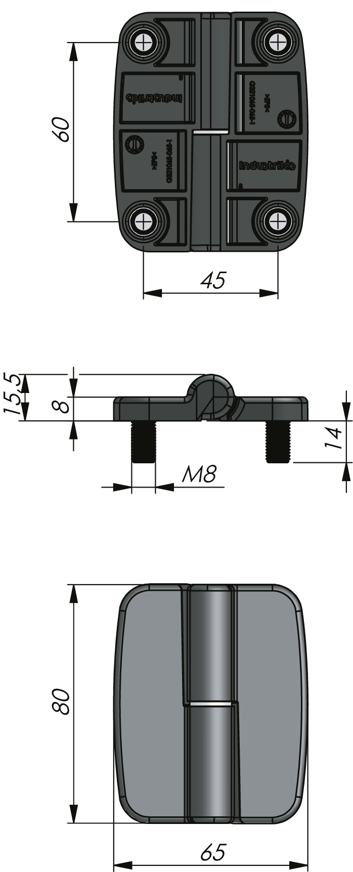 External Lift Off Hinge 80x65 mm 180°