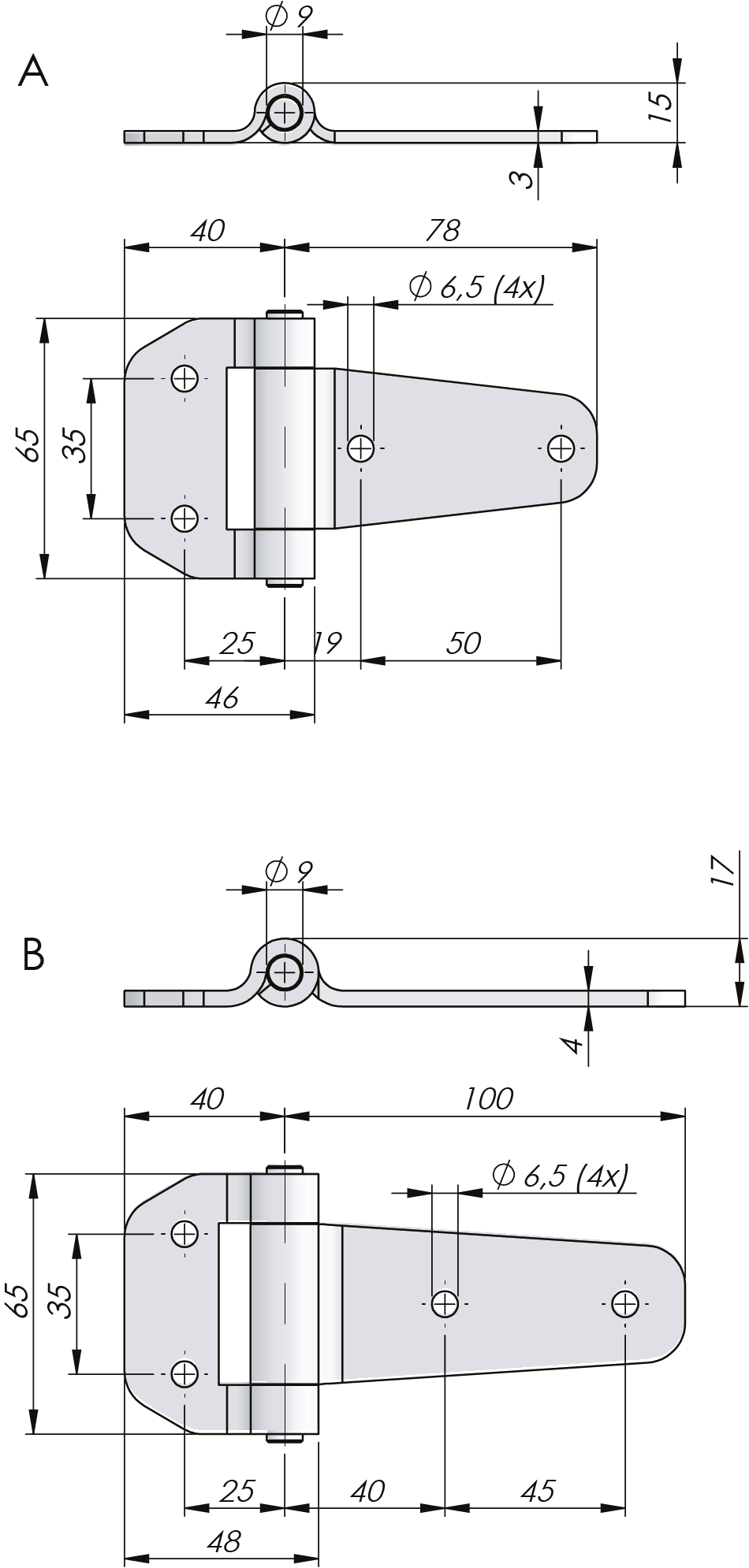 External Heavy-Duty Hinge 180° External Heavy-Duty Hinge 180°