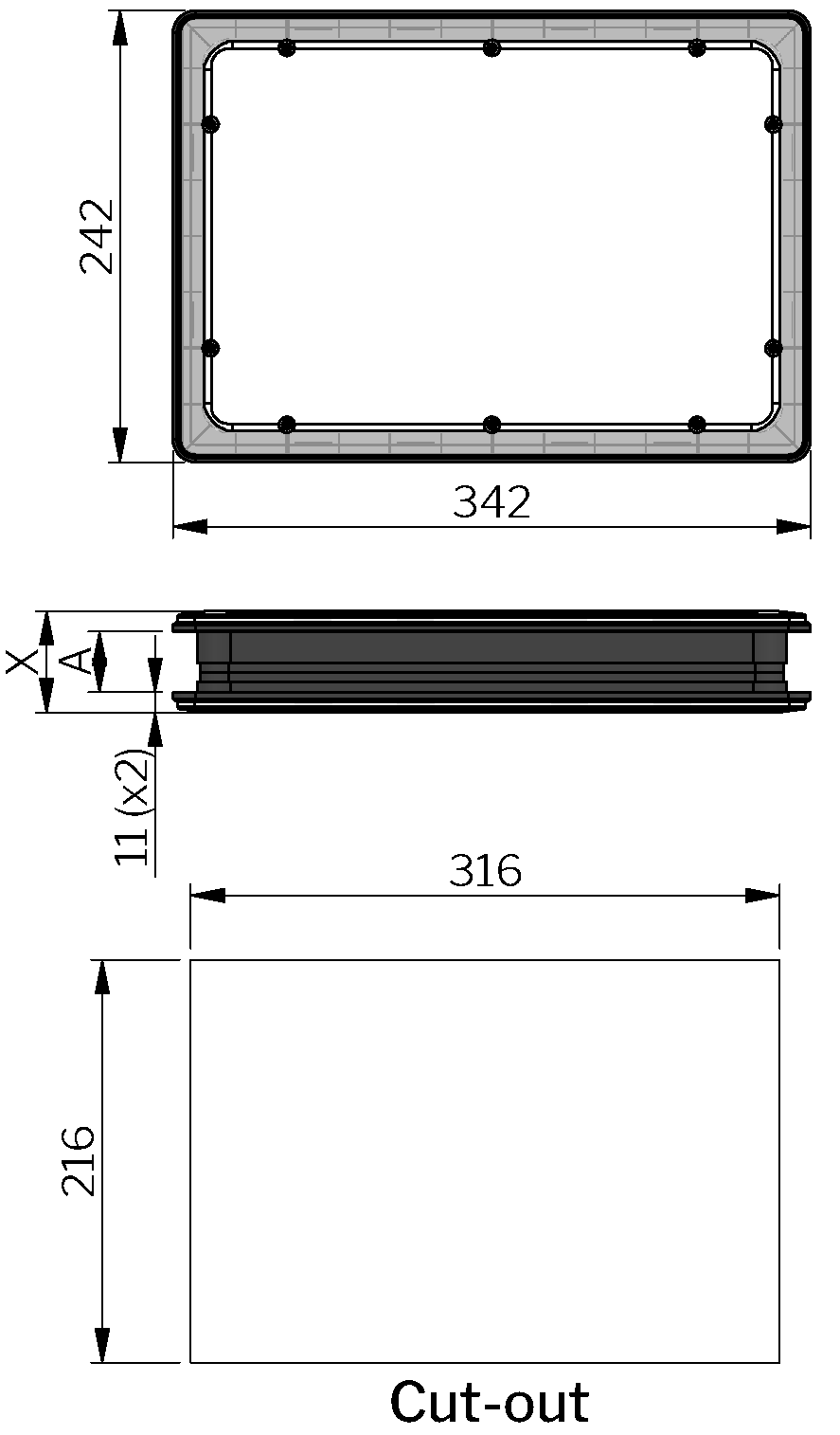 Ventana de inspección rectangular
