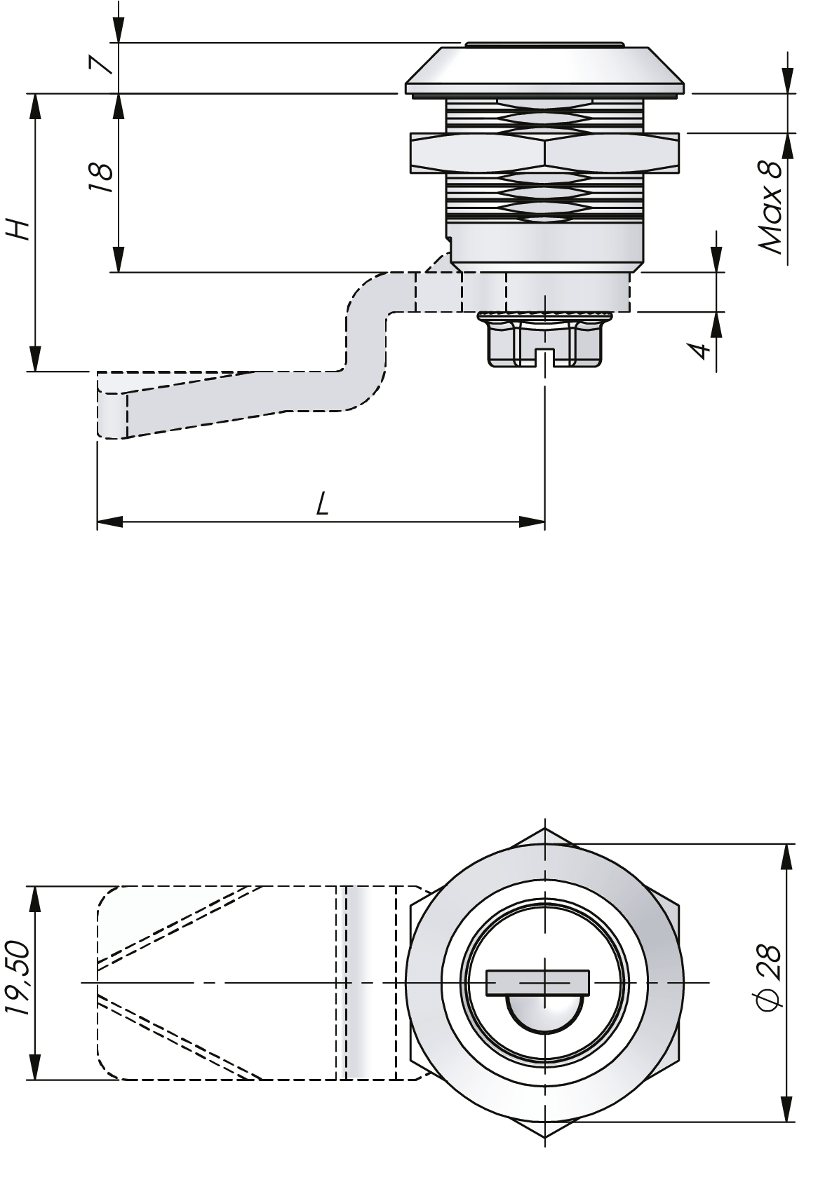 Cuarto de vuelta clásico de acero inoxidable 56 mm