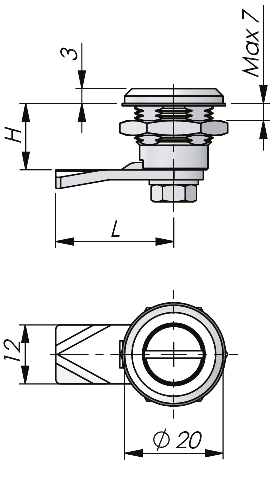 Cerradura compacta de cuarto de vuelta 13.5 mm de acero inoxidable Cerradura compacta de cuarto de vuelta 13.5 mm de acero inoxidable
