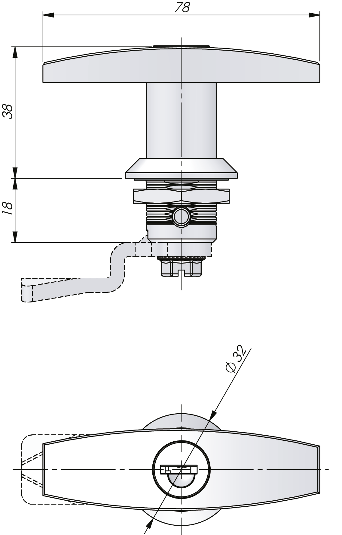 Quarter-turn T-handle Stainless Steel 18 mm Quarter-turn T-handle Stainless Steel 18 mm