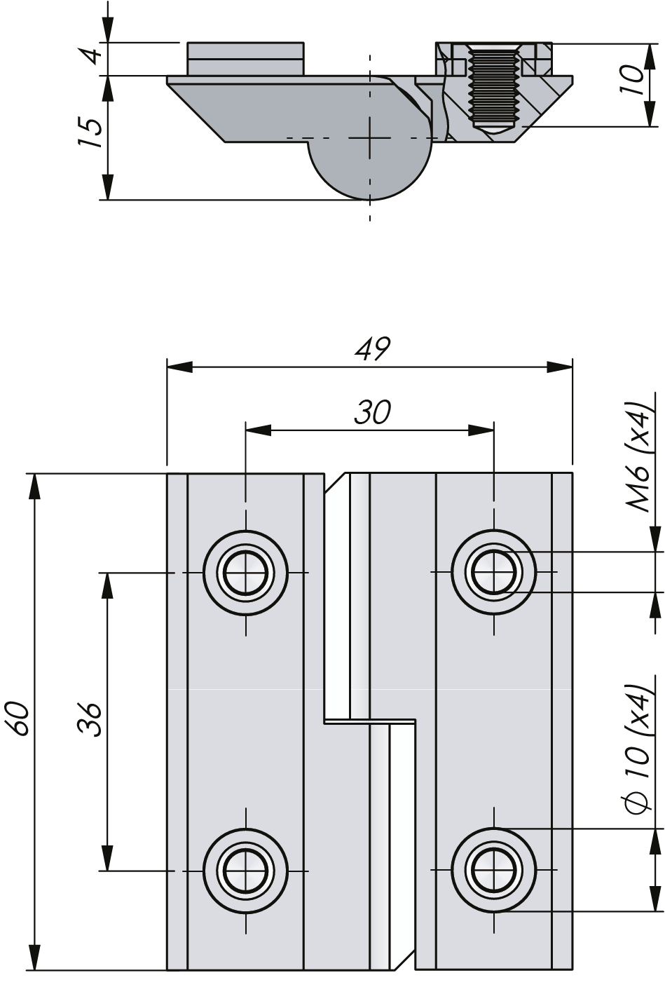 Bisagra exterior desmontable 180 ° Acero inoxidable