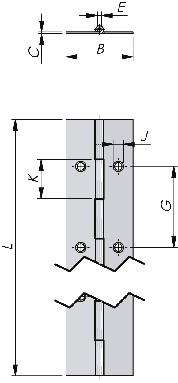 Bisagra continua de acero inoxidable